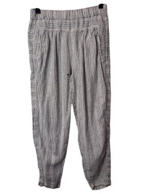 Anthropologie black & white striped linen cropped pants size XS